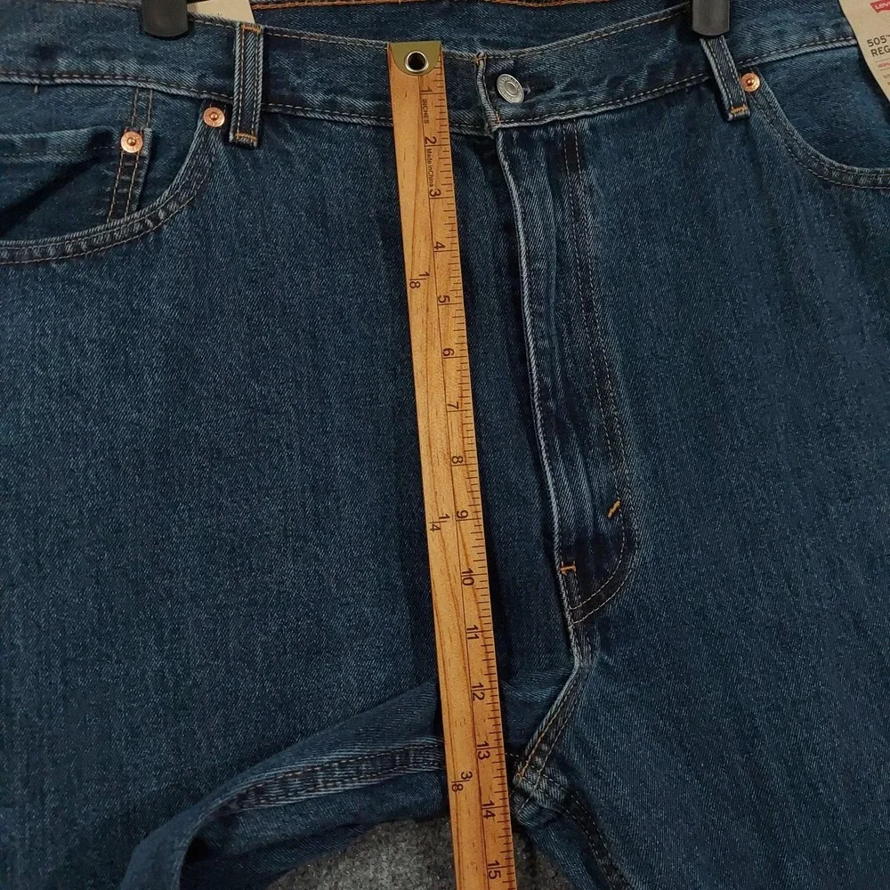 Levis 505 Regular Jeans Mens 46x28 Blue Dark Wash Straight 100% Cotton Denim